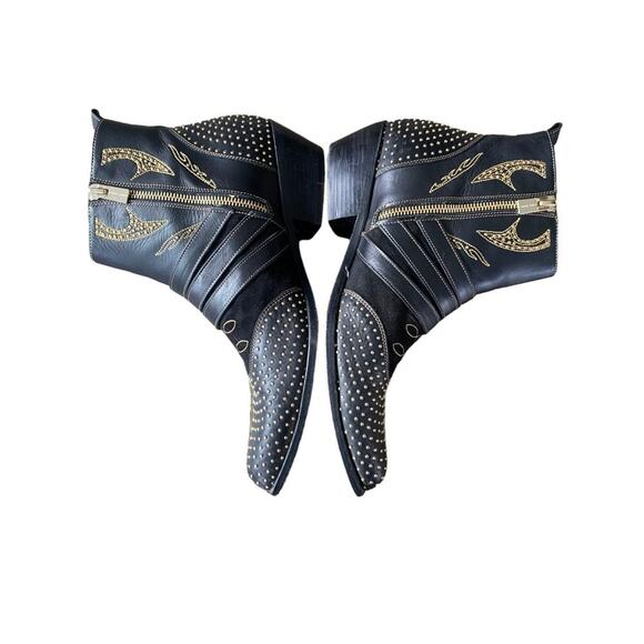 Anine Bing Penny Gold Studded Ankle Booties EU 40 Womens Boots Western Buckle - Picture 10 of 11